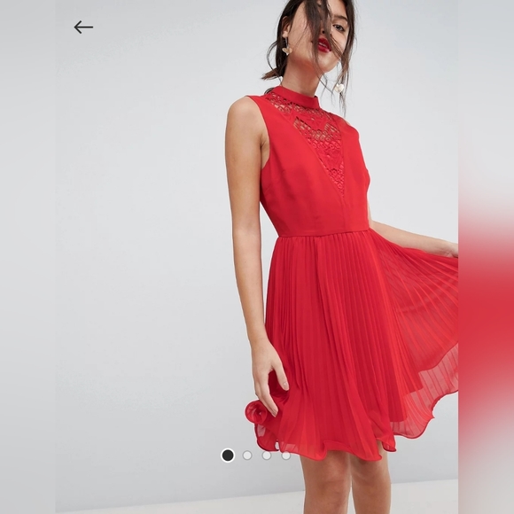 ASOS Sleeveless Lace Insert Pleated Mini Dress - Picture 2 of 4